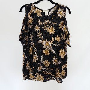 Cynthia Rowley Floral Cold Shoulder Ruffle Top
